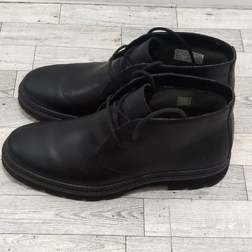 Timberland Black Leather Lace-Up Ankle Chukka Boots Round Toe Men's US 9 EU 43